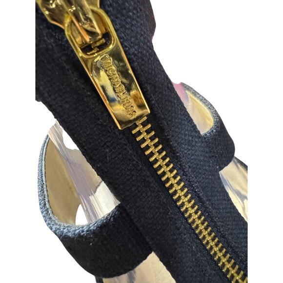 Michael Kors Navy Blue Canvas & Jute Wedge Sandals With Gold Zipper‎ Size 9.5 - Picture 10 of 11